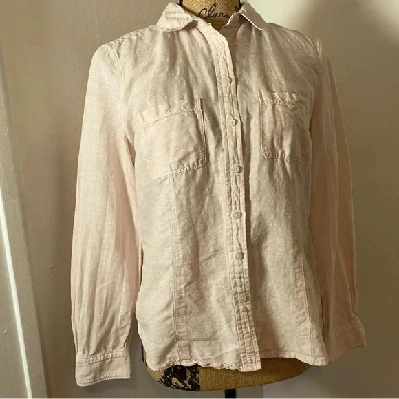 Banana Republic Button Down Casual Light Pink Linen Blend Women’s Petite M Top - Picture 1 of 6